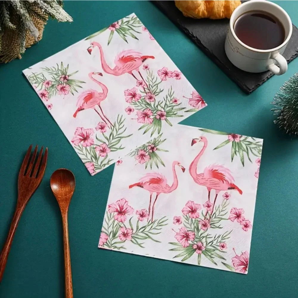 Pink Flamingo Hibiscus Luncheon Paper Napkins, 20 ct
